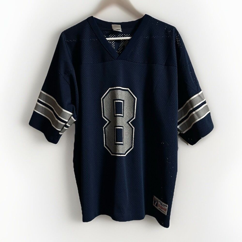 Aikman 8 Blue Silver Jersey Vintage Logo 7 Label Men’s XL Made In USA￼ ￼